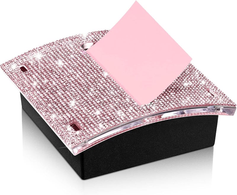 Eersida Rhinestone Self Stick Note Pad Holders 4 x 4 Inches Memo Sticky Dispenser Note Holder Sticky Dispenser for Christmas Office Employee Coworkers Gifts Home Desk Supplies(Pink) - Image 1